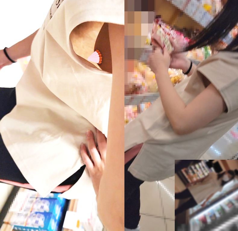 （乳首見え）夏休み中にノーブラで買い物についてきたせいで覗かれた女子の胸（胸チラ）